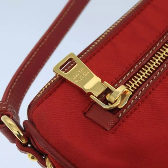 PRADA Hand Bag Nylon Red Gold Auth - Picture 6 of 16